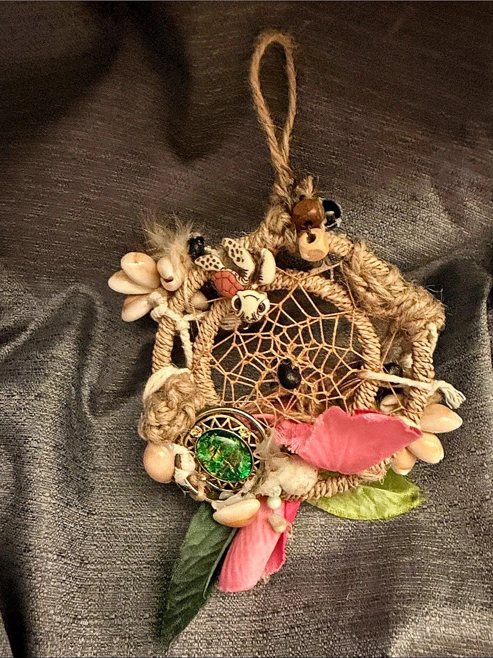 Handmade Boho Hanging Decor in Pink & Green